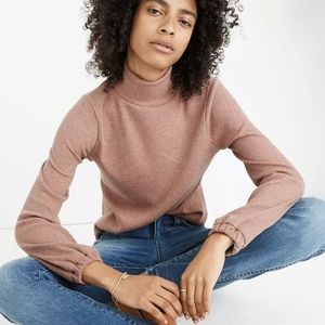 Madewell heathered bubble-sleeve swing turtleneck.